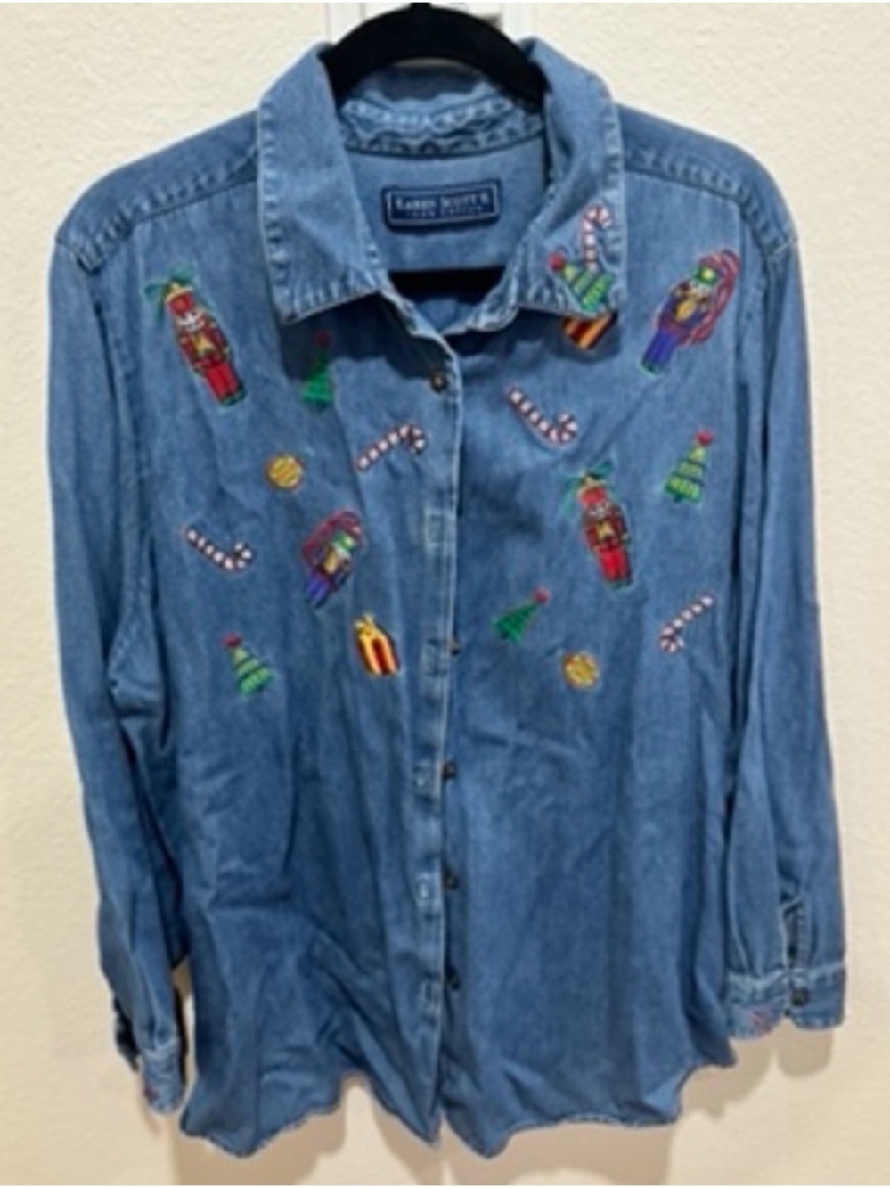 Karen Scott Denim Embroidered Christmas button -Up Shirt  size 2XL